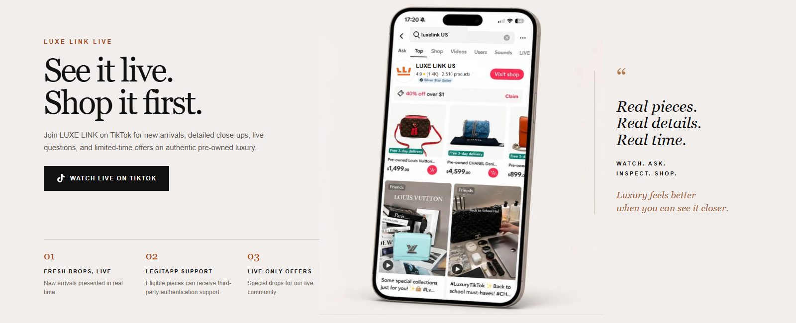 Join LUXE LINK live on TikTok for authenticated pre-owned luxury